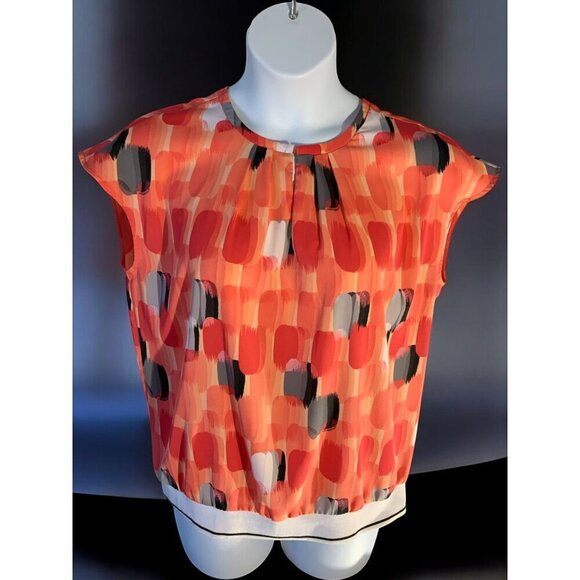 Worthington Womens Short Cap Sleeve Keyhole Multicolor Abstract Print Blouse XL - Picture 2 of 6